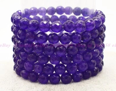 批发批量6件装天然刻面紫水晶7.5英寸水晶弹力手链 — 第 1/4 张图片