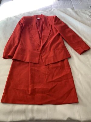 De Colección Oleg Cassini 2 Piezas Traje Rojo Plisado Frontal Falda Talla 12 Foto 1 de 4