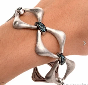 RARE Raymond HAK Brushed Sterling & 102 Blue Diamond Modernist Bracelet 1.58 oz - Bild 1 von 5