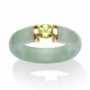 .50 TCW Round Green Peridot and Genuine Jade 10k Yellow Gold Cabochon Ring - Picture 1 of 4