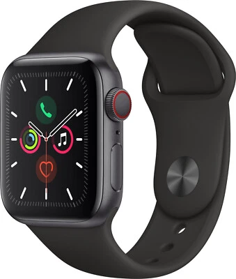 Apple Watch Series 5 Cellular 40mm Aluminium Space Gray Sport Band Black Neu OVP - Bild 1 von 3