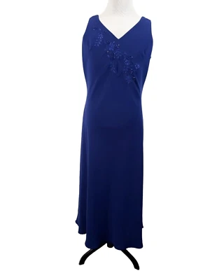Vestido longo feminino Amanda Smith azul forrado com miçangas sem mangas tamanho 18 - Imagem 1 de 4