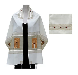 Tallit Tallis + Bag  Cream & Shade of Earth Tones With Red Roses MADE IN ISRAEL  - Picture 1 of 8