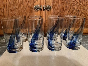 Set of 8 Libbey Blue Ribbon Swirl Impressions Tumbler Glasses 6" - Picture 1 of 9