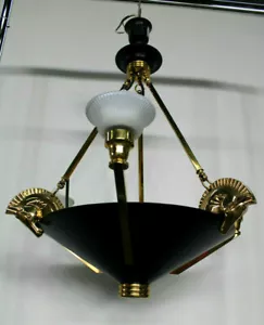 Vintage Brass horse metal black gold chandelier equestrian rare 1970s - Picture 1 of 8