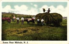 1914 Countryside in Midvale New Jersey Horses Wagon Farming People Hay Postcard