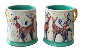 Anthropologie Coffee Mugs  FOLKLORE FAWNS  Deer Boho  by Starla Halfmann - Picture 1 of 7
