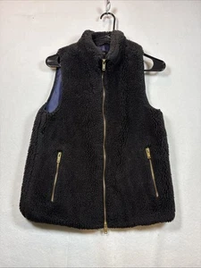 J.crew Fleece Teddy Bear Sherpa Full Zip Vest Black Gold- Size XS - Picture 1 of 8