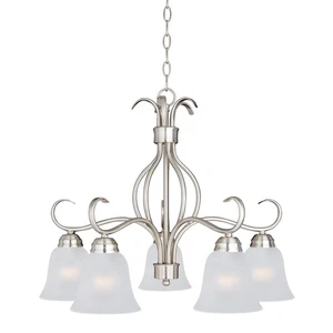 Basix 5 Light 26" Satin Nickel Single-Tier Chandelier 10125FTSN Frosted Glass - Picture 1 of 3