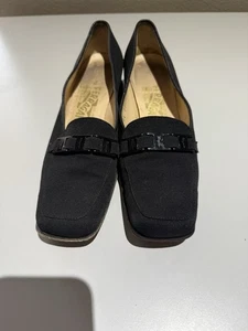 Salvatore Ferragamo Black square toe heeled loafers - Picture 1 of 5
