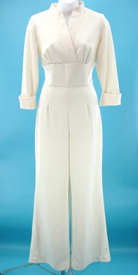 Vtg Women's 70s White Cuff Sleeve Polyester Jumpsuit Sz M 1970s C.M. Courtney - Image 1 of 4