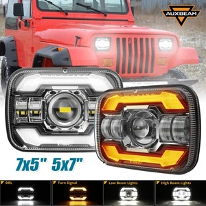 AUXBEAM Pair 7x6" LED Headlight DRL Turn Signal For Jeep Wrangler YJ Cherokee XJ - Picture 1 of 12
