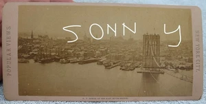 RARE 1800'S PHOTO NY TOWER OF EAST RIVER "BROOKLYN" BRIDGE UNDER CONSTRUCTION #2 - Picture 1 of 5