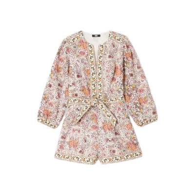 REISS Puglia Paige Size M Playsuit White Multi Cotton-Linen Belted Size M - Image 1 of 4