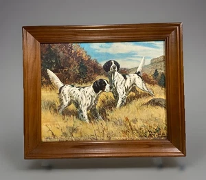 English Setter Pointer Jagd Vogel Hunde 16x20" Vintage Litho Druck mit Rahmen - Bild 1 von 5