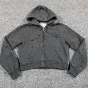 Brandy Melville Hoodie One Size Charcoal Cropped Full Zip Sweatshirt Y2K 14220 - Picture 1 of 10