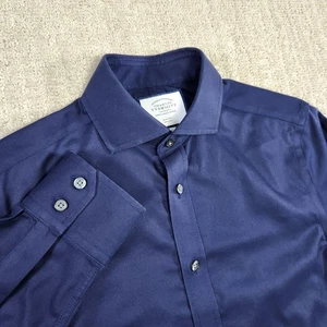 Charles Tyrwhitt Shirt Men 15 32 Slim Fit Button Up Dark Navy Blue Non Iron  - Picture 1 of 8