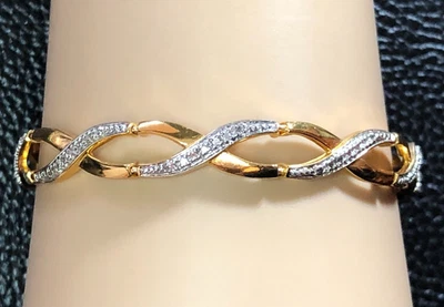 Brazalete Tenis Diamante Real Chapado en Oro 18k Eslabón X Bronce JTV 7.25" 7964 Foto 1 de 4