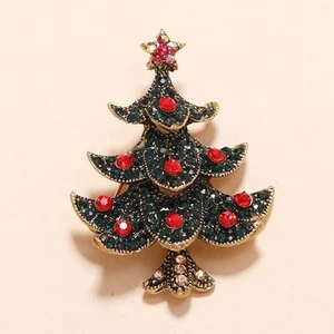 Green Christmas Tree Crystal Fashion Women Charm Cute Vintage Diamond Brooch Pin - Picture 1 of 11