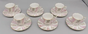 6 seltene Farn Japan Demitasse Espressotassen & Untertassen handbemalt rosa weiß Vintage - Bild 1 von 19