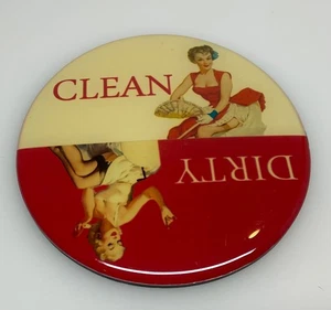 Dirty Clean Dishwasher Magnet Round 3.5” Nostalgic woman 50’s sexy red white - Picture 1 of 3