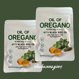 Oil of Oregano 6000mg 360 Softgels 2 in 1 w/ 200mg. Black Seed Oil Exp:12/2026 - Picture 1 of 5