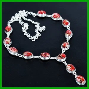 925 Silver Natural Kingman Red Mohave Copper Turquoise Chain Necklace Jewelry - Picture 1 of 11