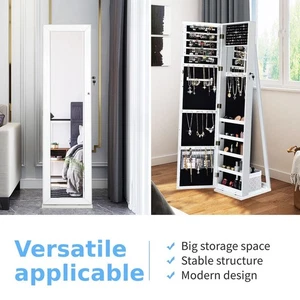 Jewelry Cabinet Armoire Lockable Standing Jewelry Organizer Makeup Stand White - Picture 1 of 9