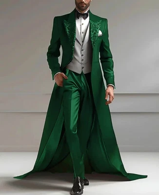 Trajes de estilo de moda para hombre 2 piezas chaqueta ajustada pantalón envolturas largas para boda Foto 1 de 4