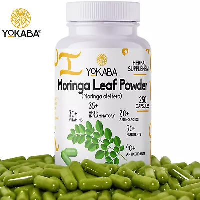 250 Capsules Moringa Oleifera Leaf Powder 5000mg - Organic Herbal Extract YOKABA - Image 1 of 4