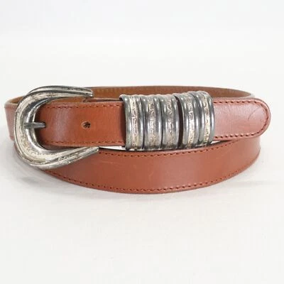 Cinturón Express Mujer L Marrón Cuero Italiano Tono Plateado 4 Correa Repujada Mantiene Foto 1 de 4