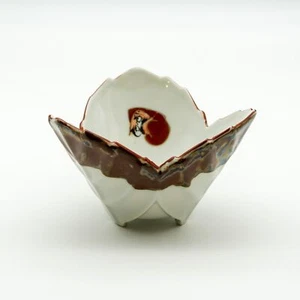 Vintage Daruma Mönch Reis Schale Tabak Blatt Muster Streichholz Tropfglasur Japan - Bild 1 von 9