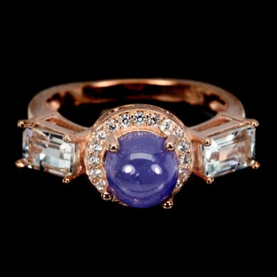 925 Sterlingsilber Ring Rund Tansanit 7mm Aquamarin Edelstein Schmuck 7.5 - Bild 1 von 4