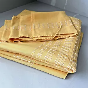 Linen Tablecloth And 4 Napkins Yellow White Stitching Boho Farmhouse Laundered - Picture 1 of 15
