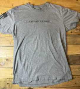 Til Valhalla Project Men's Short Sleeve Graphic Thin Blue Line Flag, Medium M - Picture 1 of 8