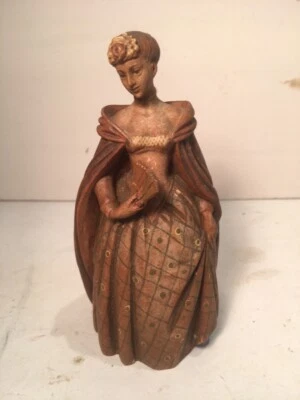 ANTIGUA ETIQUETA ORIGINAL VINTAGE TALLADA EN MADERA DAMA REAL ITALIANA ANRI Foto 1 de 4