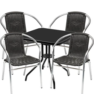 Mojawo® 5-teilige Bistrogarnitur Bistrotisch + 4 Stapelstühle  Schwarz / Schwarz - Bild 1 von 3