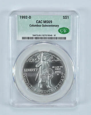 1992-D Columbus Quincentenary Commemorative Silver Dollar MS69 CAC - Image 1 of 4