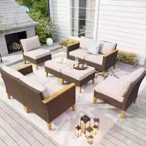 8-Piece Rattan Patio Furniture Set Outdoor Conversation Set Sectional Sofa Set - Picture 1 of 11