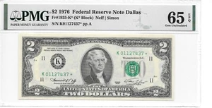1976* $2 Dallas Star FRN PMG 65 EPQ Gem Uncirculated (Cut From BEP Issued Sheet) - Picture 1 of 4