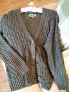 Olive Green Cable Soft Knit Men's Grandad Cardigan Size S P2P 25" Length 27"