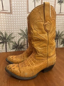 Vtg WILD WEST Genuine CROCODILE Leather Boots Western Cowboy Womens Size 8.5 EE - Picture 1 of 24