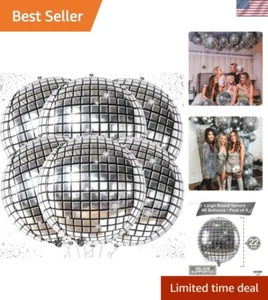 Silver Disco Ball Balloons Decorations -22 Inch, Pack of 6 | 4D Sphere Disco ... - Picture 1 of 10