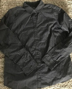 Camisa de vestir para mujer GEORGE 12-14 grande negra con botones manga larga a rayas H15 - Imagen 1 de 6