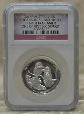 2013 P Australia Silver Kookaburra HIGH RELIEF NGC PF69 One of first 500 Struck - Image 1 of 4
