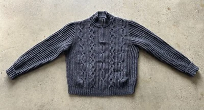 Suéter tejido con cable con cremallera 1/4 de algodón y lana de cordero gris frijol L. de colección talla L Foto 1 de 4