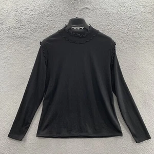 Who What Wear Women’s Black Long Sleeve Peplum Mock Neck Top Shirt Lightweight - Picture 1 of 10