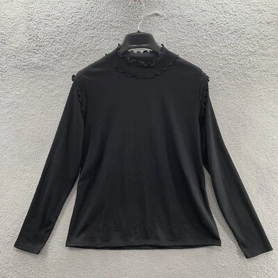 Who What Wear Women’s Black Long Sleeve Peplum Mock Neck Top Shirt Lightweight - Image 1 of 4