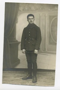 BP740 Carte Photo vintage card RPPC Homme Militaire décor studio peint - Picture 1 of 2