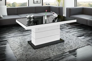 Tavolino da salotto a colonna altezza regolabile in vernice acrilica HIGH GLOSS colori 120-170 cm - Foto 1 di 19